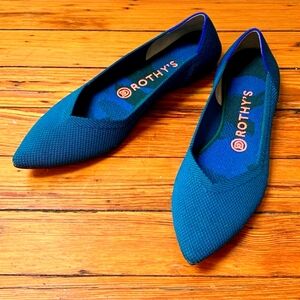 Rothy's Pointed Deep Teal/Blue with Camo inserts.